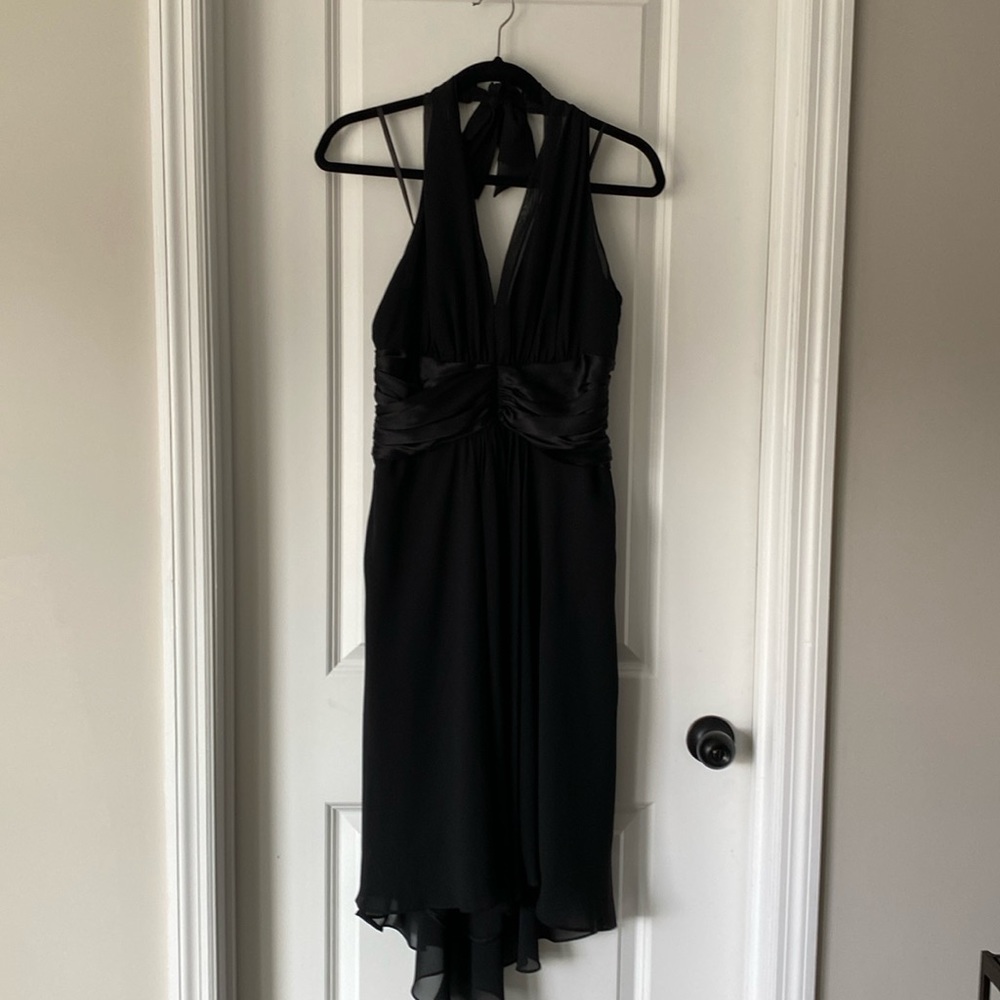 Black halter semi formal evening dress.